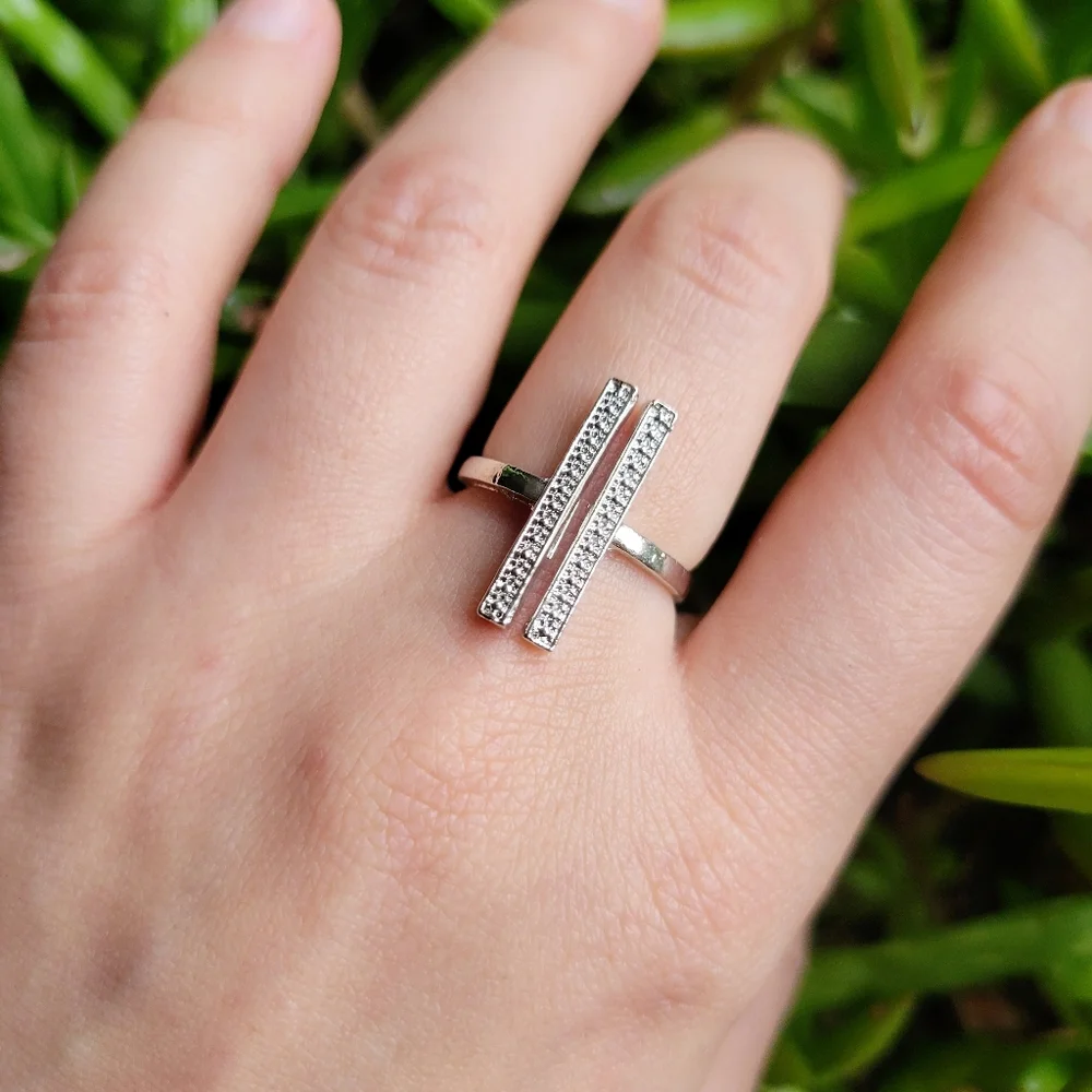 New Classic Silver Simple Dainty Double Bar Ring Band